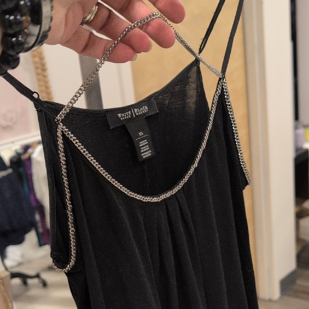 White House Black Market Black Camisole with Chain Accent - Picture 4 of 6